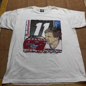 Vtg 1992 Bill Elliott Budweiser Sz XL NASCAR Ford USA Single Stitch Screen Stars